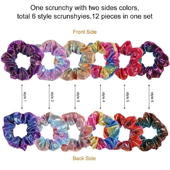 12 Pieces Shiny Metallic Scrunchies Hair Scrunchies Elastic Hair Bands Scrunchy - Picture 2 of 8